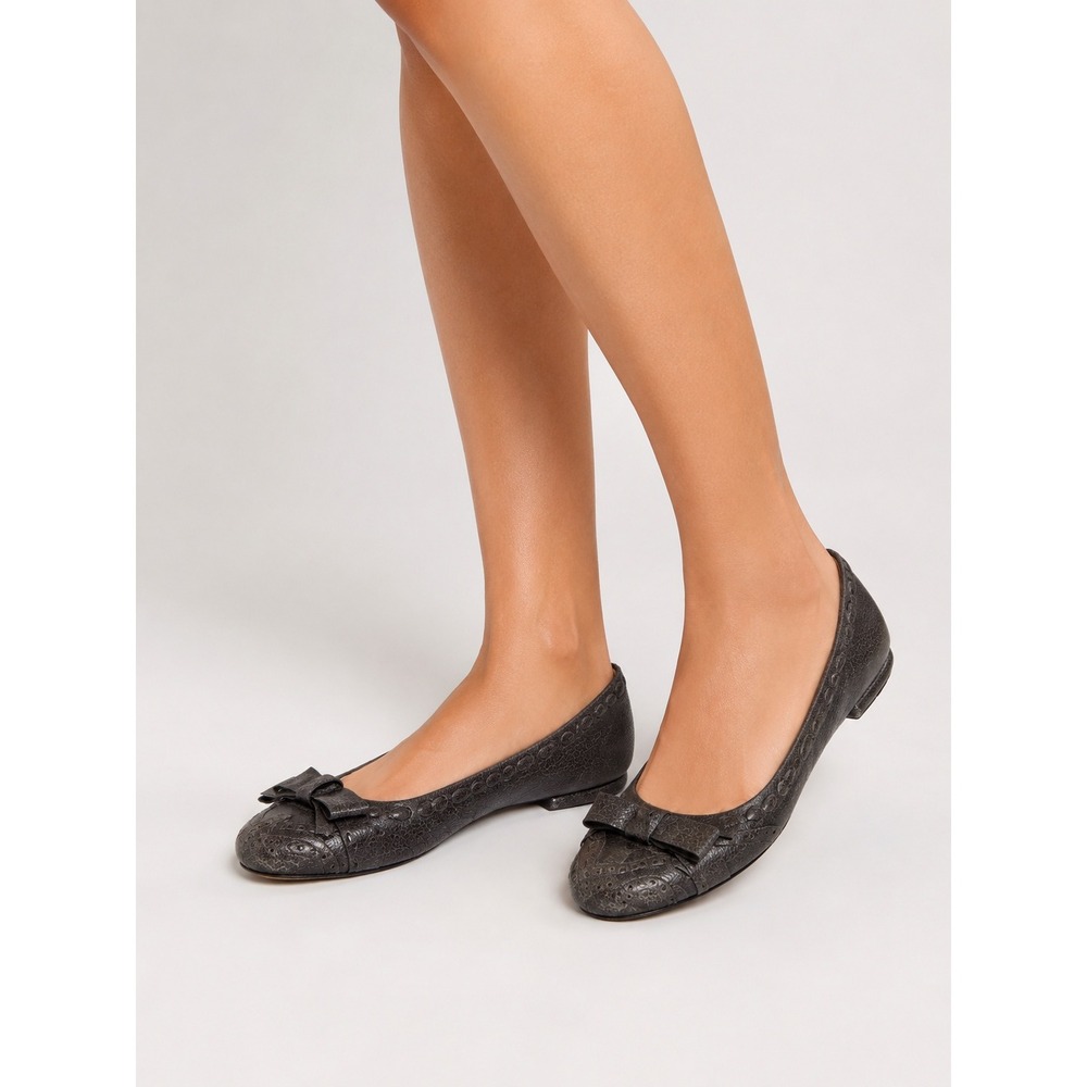 Prada Brown Distressed Cracked Leather Bow Brogue Ballet Flats Italy 39 9
